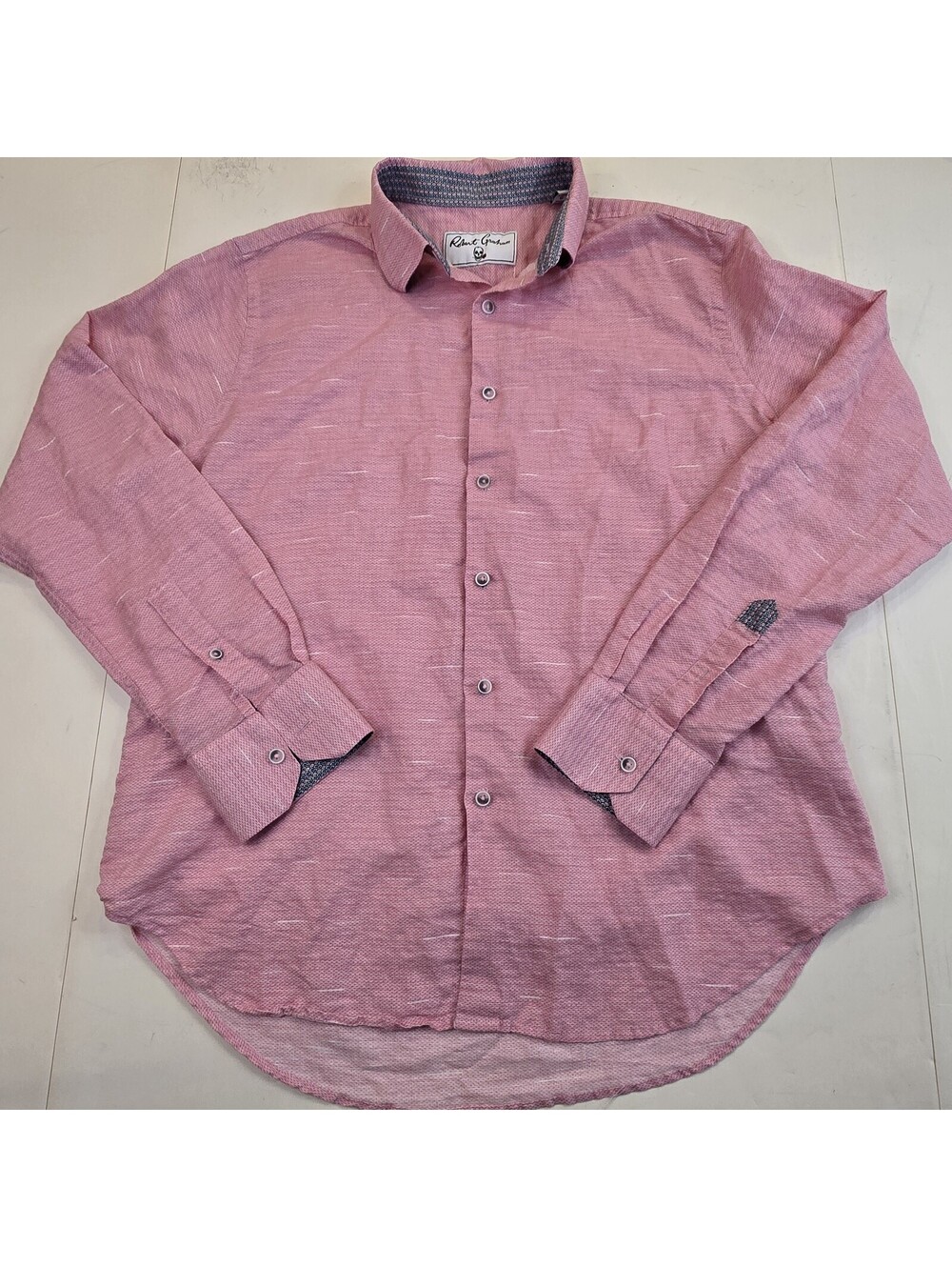 Robert Graham Mens Pink Long Sleeve Collared Button-Up Shirt Size Large